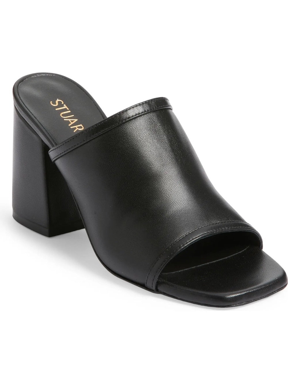 Stuart Weitzman Black Leather Cayman 85 Block Slide
